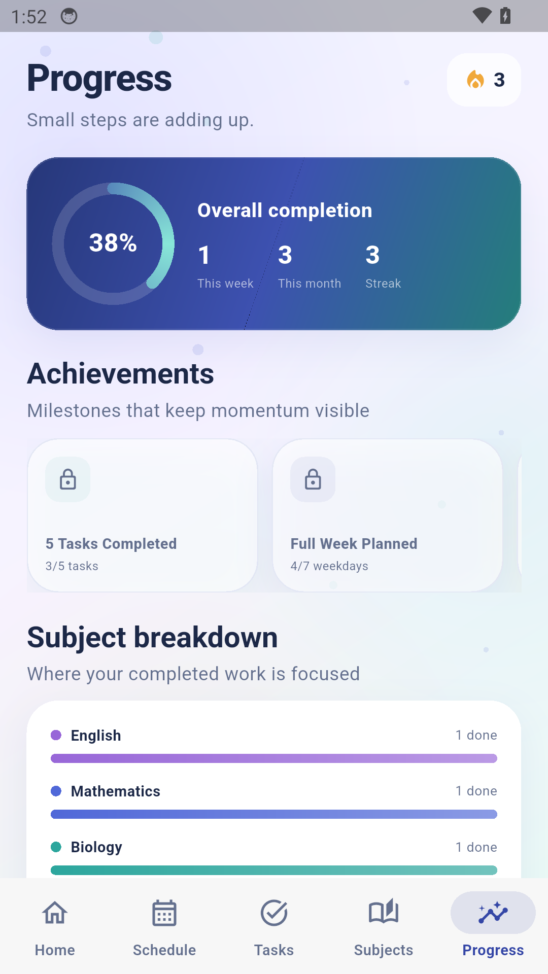 BrightEdu Planner progress screen