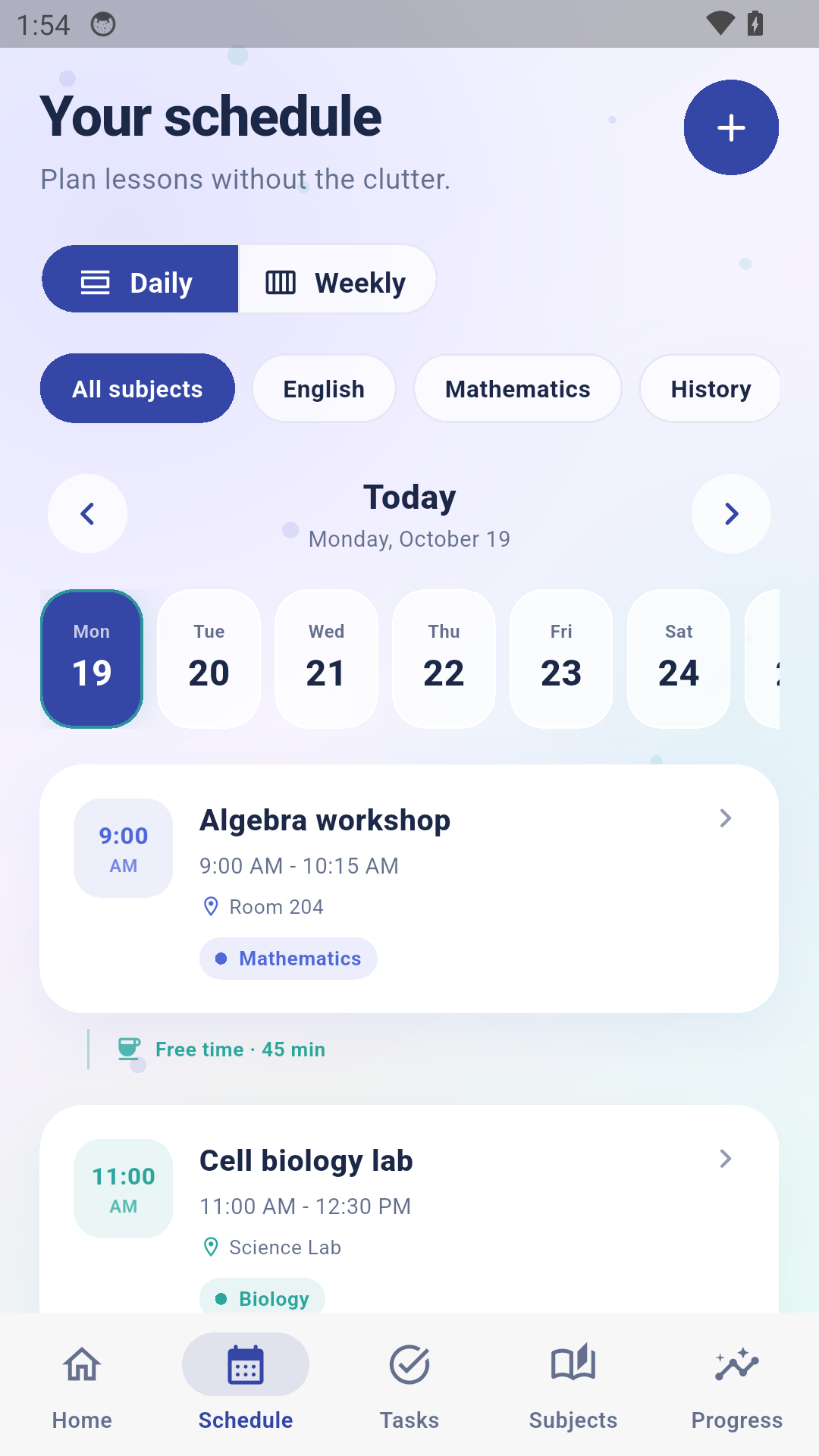 BrightEdu Planner schedule screen
